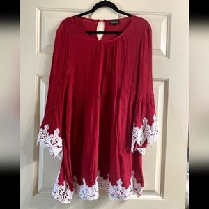 Womens CalStyle Dress Large Red and White Boutique Christmas Dress